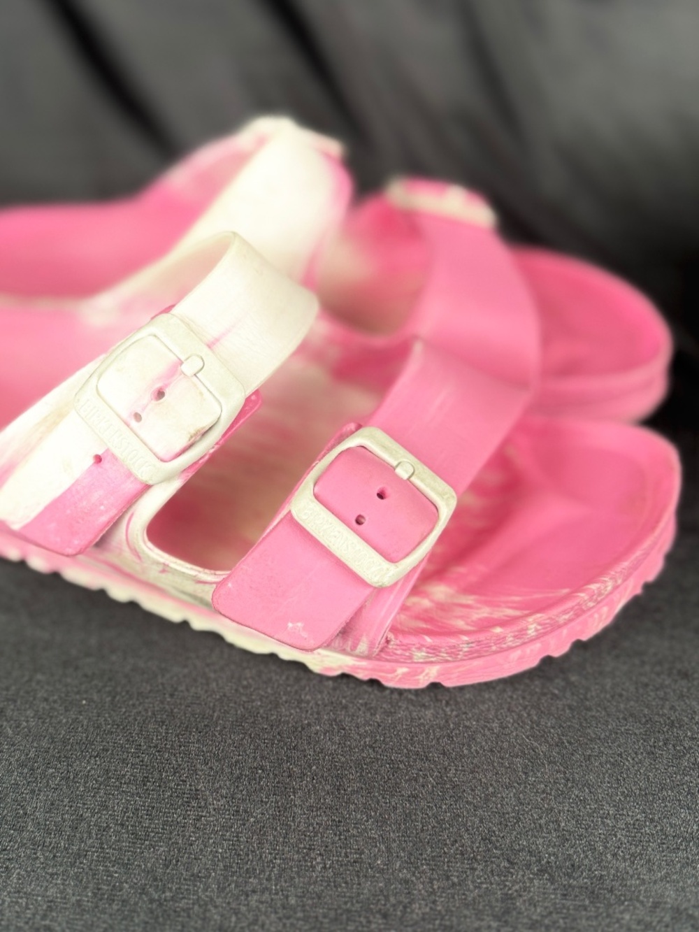 Birkenstock Arizona Essentials EVA Shower Sandals sz 6 Pink White Tie Dye 36 EUC